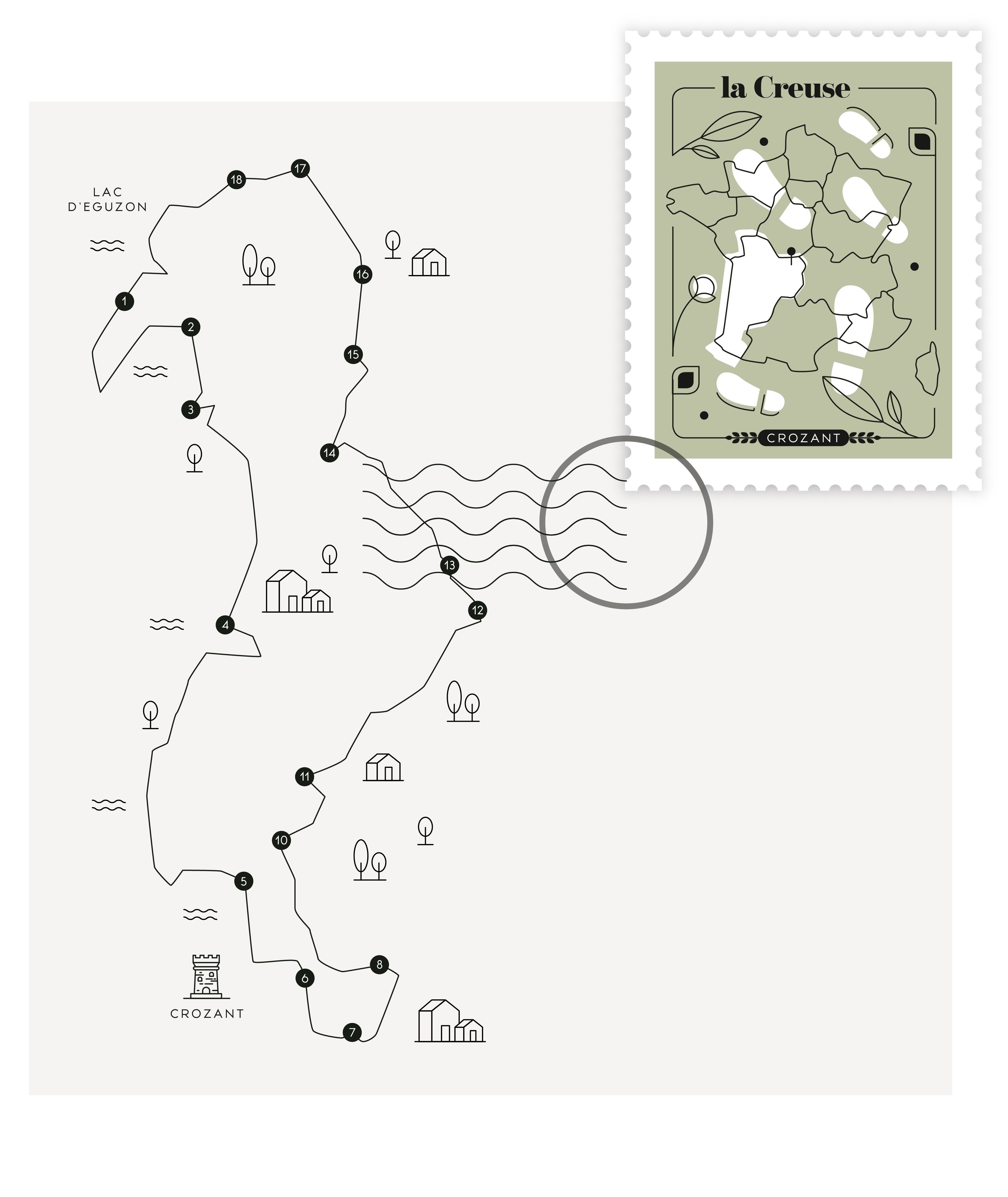Carte illustrée par lamandarinee, itinéraire randonnée à Crozant
