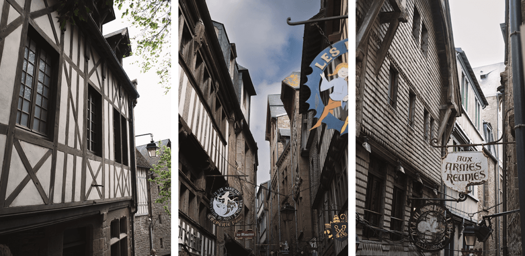 Dans les rues du Mont-Saint-Michel, colombags et vieilles enseignes
